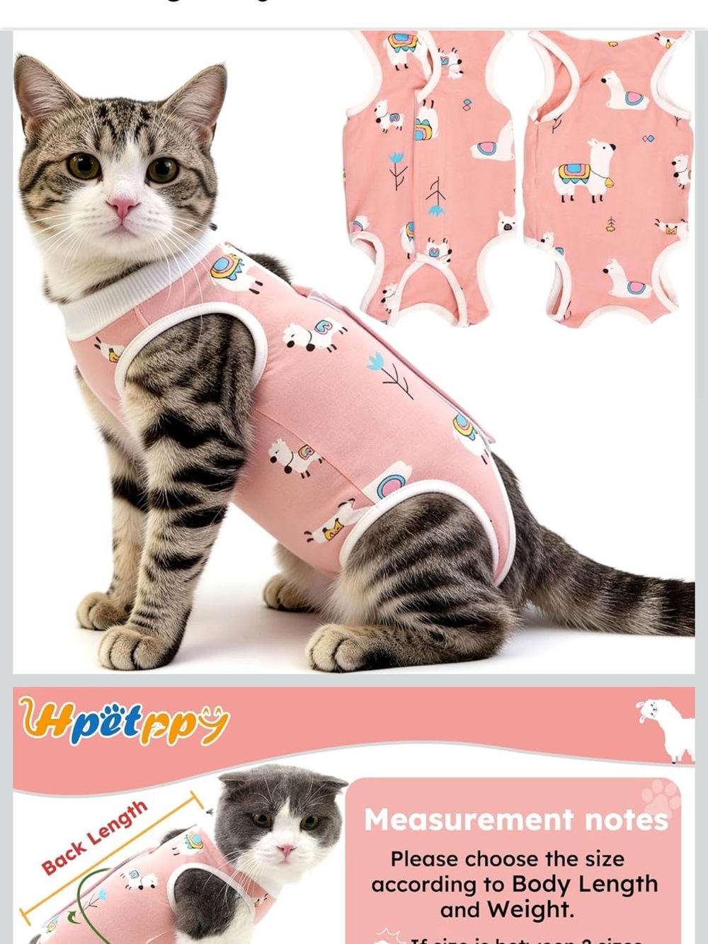 Pink Llama Print Cat Recovery Suit